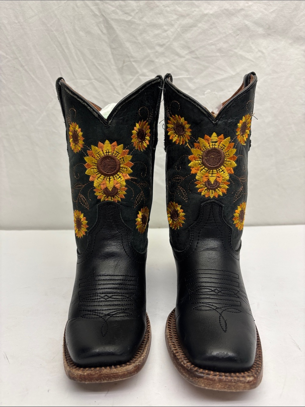 Tanner Mark Black Leather  Boots with Sunflower Embroidery, SZ 10 toddler girl
